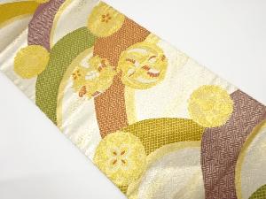 変わり青海波に向かい鳥・花丸紋様織出し袋帯